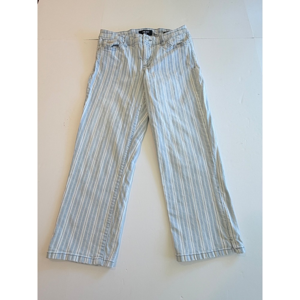Nine West Chrystie Capri Jeans Womens 4 Blue White Vertical Stripe Cropped Pants